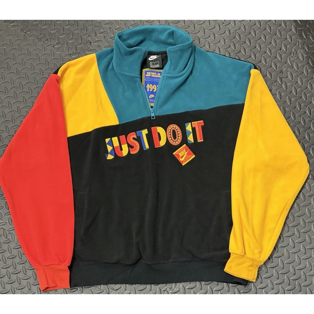 Nike Sweatshirt Mens Large Multicolor Fleece 1/4 Zip Just Do It Colorblock 1993